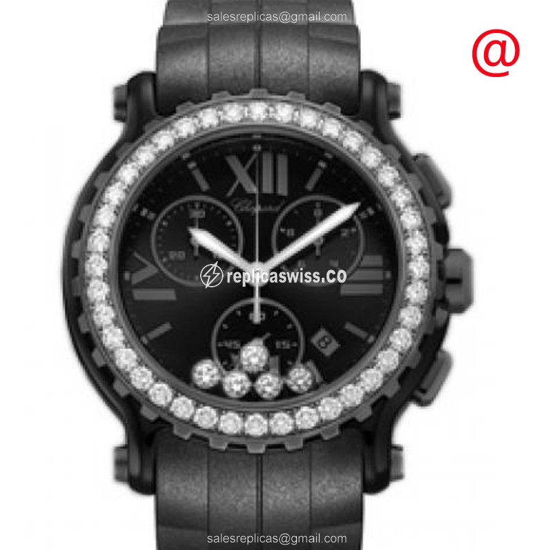 Chopard Happy Sport Quartz Stainless & Diamond - Black Dial - Rubber Black Strap
